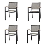 Set of 4 Stacking Metal Patio Dining Kitchen Chair - Heavy Duty Frame and Comfortable Mesh Seat Metal Armchair for Commercial Restaurant Use