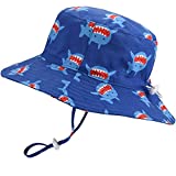 Baby Sun Hat Adjustable - Outdoor Toddler Swim Beach Pool Hat Kids UPF 50+ Wide Brim Chin Strap Summer Play Hat(Shark, 54cm)