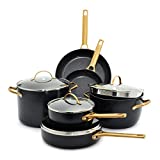 GreenPan Reserve Hard Anodized Healthy Ceramic Nonstick 10 Piece Cookware Pots and Pans Set, Gold Handle, PFAS-Free, Dishwasher Safe, Oven Safe, Black