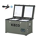 ICECO 68.6 Quart Double Zone Independent Control Portable Refrigerator with SECOP Compressor, 12 Volt Freezer for Car, Home, Camping, RV, 0F to 50F, 12/24V DC, 100/240V AC & 12V DC Power Cable