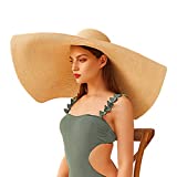 Oversized Beach Straw Hats for Women Floppy, Extra Large Sun Visor Hat Wide Brim Summer Packable Huge Roll Up Big Beach Hat for Women Foldable, Khaki