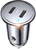 AINOPE USB C Car Charger, 40W Smallest iPhone 13 Car Charger, All Metal USB C Car Charger Fast Charging PD 3.0 Dual Port Compatible with iPhone 13/13 Pro/12/12 Pro/12 Mini, Galaxy S20/S10, iPad Pro