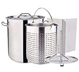 ARC 64QT Stainless Steel Stockpot for Crawfish Seafood Turkey Fryer Pot with Basket Divider and Hook, Tamale Steaming Crab Lobster Outdoor Cooking and Home Brewing
