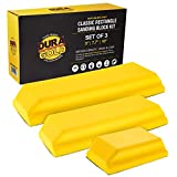 Dura-Gold Pro Series Classic Rectangle Hand Sanding Block Kit with 3 Blocks, 5", 7-3/4" and 10" Set, Hook & Loop Backing and PSA Sandpaper Conversion Adapter Pad - Auto Paint Prep Sand Woodworking