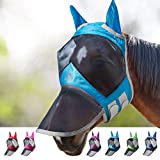 Harrison Howard CareMaster Pro Luminous Horse Fly Mask Long Nose with Ears UV Protection for Horse-Voodoo Blue