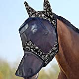 Harrison Howard LumiVista Horse Fly Mask Long Nose with Ears UV Protection for Horse-Paisley Wave(L; Full Size)