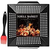 Pomeat BBQ Vegetable Grill Basket, Heavy Duty Veggie Grilling Baskets for Outdoor Grilling, Quality Carbon Steel, Non-Stick Grill Basket for Veggies, Kabobs, Seafood, Meats (Large 12x12x3 inch)
