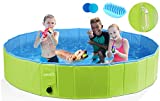 Pecute Foldable Dog Pool Portable Kiddie Pool, Dog Swimming Pool Upgrade with Handle, Collapsible PVC Pet Bathing Tub Children Ball Pits Paddling Pool for Dogs and Kids (63  H12 in)