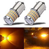 iBrightstar Newest 9-30V Super Bright Low Power 1156 1141 1003 BA15S LED Bulbs with Projector Replacement for Turn Signal Lights, Amber Yellow