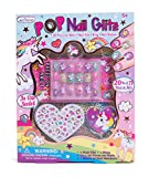 Hot Focus Pop Nail Glitz - 3D Unicorn Nail Art Kit for Girls - 65 Piece Set Includes 3D Press on Nails, Nail Stickers, Nail File and Ring