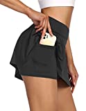 HOTLOOX Black Pleated Mini Skirt Plus Size Pleated Skirt Womens Athletic Skorts Running Tennis Golf Workout Sports Active Pocket Skirts Black S