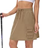 Cakulo Women's Athletic Outdoor Skorts Skirts Plus Size Tennis Golf Stretch Hiking Cargo Fishing Knee Length Lightweight Water Resistant Travel Hikes Drawstring Skorts with Pockets Khaki 2XL