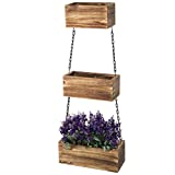 MyGift Rustic Burnt Wood Hanging Planters for Indoor Plants, 3-Tier Plant Boxes with Black Metal Chains