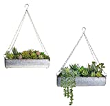 ShabbyDecor Galvanized Metal Hanging Trough Flower Planter Wall Floating Storage Set of 2