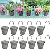 Fence Planters for Outdoor Plants - 10 Pack, 4.3 Inch Balcony Planters Railing Hanging, Galvanized Metal Flower Pots for Rail Wall, Farmhouse Garden Rustic Flower Succulent, Maceteros para Balcon