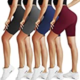 Natural Feelings 4 Pack Biker Shorts for Women-8" Workout Athletic Gym Sports Yoga Shorts Pants High Waist Cycling Shorts