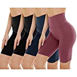 GAYHAY 4 Pack Biker Shorts for Women - 8 High Waist Yoga Running Athletic Workout Shorts (One Size, Black/Black/Navy Blue/Pink)
