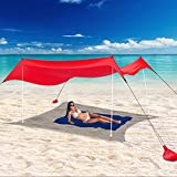 Uboway Beach Canopy UPF 50+ UV Protection, Wind Resistant Portable Beach Shade Canopy with Sand Shovel,Pole Anchor and Stability Poles for Family Beach Tent, Camping Trips, 10X10 FT Beach Shade