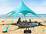 FAYLOCH Beach Tent Canopy Sun Shade UPF50+, Easy Pop Up Anti-Wind Sun Shelter w/ Stable Pole Anchor, Carry Bag, Ground Pegs, Sand Shovel, Portable Star Shade Tent for Outdoor Camping, Fishing, Picnics