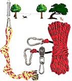 Dog Tie Out Cable for Camping - 50ft Heavy Duty Overhead Trolley System and Dog Rope Toys with a Big Spring Pole Kit for Dogs up to 200lbs, Portable Reflective Dog Lead Line for Yard, Park and Outdoor