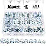 Rustark 92Pcs 7mm to 18mm (10 Sizes) Zinc Plated Carbon Steel Mini Fuel Injection Style Hose Clamp Assortment Kit for Diesel Petrol Pipe