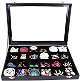 Wudygirl Clear Lid 24 Grid Jewelry Box Case Organizer Showcase Display Jewelry Removable Black Velvet Locked