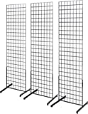 2' x 6' Grid Wall Panel Floorstanding Display Fixture with Deluxe T-Style Base, Black. Three-Pack Combo.