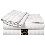 CUSTOMER DELIGHT Luxury 100% Egyptian Cotton Sheets 1000 Thread Count 4 Piece Extra Deep Pocket Bed Sheet Set Sateen Stripe (White, King)