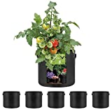 Vingtok 5 Pack Grow Bags, Thickened Nonwoven Aeration Durable 7 Gallon Fabric Pots with Handles, Breathable Vegetable/Flower/Plant Smart Pots (Black)