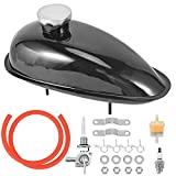 Trkimal Upgrade Metal Fuel Gas Tank with Petcock Cap for 49cc 50cc 60cc 66cc 80cc Engine Motorized Bicycle Black Bike Motor Powersports Oil Tanks (2L/0.53Gallons)