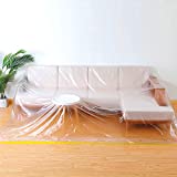 146"/12ft Plastic Sofa Couch Cover,Furniture Covers,Waterproof Couch Covers,Plastic Couch Covers For Sectional Sofa l Shape ,Extra Large Bed Sofa Couch Furniture Protector Cover For Moving Storage.