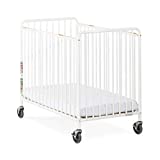 Foundations Chelsea Slatted Metal Evacuation Crib, Compact Mini Size, Oversized Casters, White