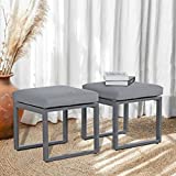 Soleil Jardin Outdoor Ottomans for Patio Set of 2, Assembled Aluminum Outdoor Footstool with Grey Cushions, Small Seat Furniture for Garden Yard Deck Poolside, Dark-Grey Frame