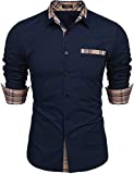 COOFANDY Mens Long Sleeve Dress Shirts Men's Button Down Shirts Blue XX-Large