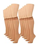 No nonsense Women's Sheer Knee High Value Pack with Comfort Top, Tan - 12 Pair Pack, Regular