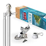 THE SUPERIOR FLAG CO. Heavy-Duty 6 Ft Flag Pole Kit with Silver Ball Topper, Aluminum Tangle-Free Spinning Rings: 1 in Diameter Flagpole Set for House, Porch, Business