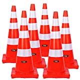 Battife 36" Inch Traffic Safety Cones | 6Pack PVC Cone with Reflective Collars | Weighted Unbreakable Orange Construction Cones for Building Road Driveway Parking Use