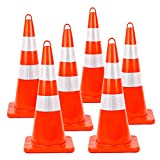 Battife 28'' inch Traffic Safety Cones 6 pcs with Reflective Collars, Unbreakable PVC Orange Construction Cones for Home Road Parking Use