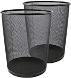 Greenco Small Trash Cans for Home or Office, 2-Pack, 6 Gallon Black Mesh Round Trash Cans, Lightweight, Sturdy for Under Desk, Kitchen, Bedroom, Den, or Recycling Can