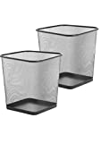 Zuvo Square Mesh Wastebasket Metal Wire Garbage Trash Can for Office Home Bedroom Height 10.1" Width 10" , 4 Gallon (16 Quart) (2 Pack , Black)