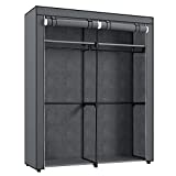 SONGMICS Portable Wardrobe with 2 Hanging Rods, Closet Storage Organizer, Clothes Rack, Foldable, Cloakroom, Study, Stable, 55.1 x 16.9 x 68.5 Inches, Gray URYG02GY