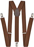 Trilece Suspenders for Men - Adjustable Size Elastic 1 inch Wide Y Shape Suspender for Women Heavy Duty Clips (Brown, 1)