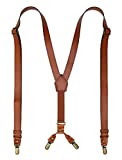 Leather Suspenders for Men Y Back Design Adjustable Suspender with 4 Metal Clips Groomsmen Gift Wedding Brown