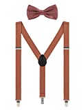 Mens and Womens Suspenders and Bow Tie Set for Wedding, Adjustable Elastic Strong Clip Y Back Suspenders Brown