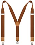 BODY STRENTH Suspenders for Men Adjustable Y Back Elastic with Strong Clips Brown