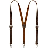 RingSun Genuine Leather Suspenders For Men, Y Design Leather Suspenders, Adjustable Mens Leather Suspenders Wedding & Party Essentials, Brown RS68