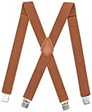 Bioterti Mens Heavy Duty X- Back Suspenders-Adjustable Size, Long & Elastic Braces (Camel)