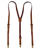 Exception Goods Leather Suspenders For Men Y Back Design Adjustable Brown Genuine Leather Suspenders groomsmen gifts (01# Standard), Large