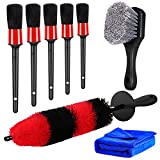 HMPLL 8pcs Car Wheel Brush Set, Car Detailing Kit Include 17" Long Soft Wheel Brush, Tire Brush, 5 Car Detailing Brushes, Car Towel, Wheel Brush Kit for Tire and Rim Cleaning Dirt Without Scratch Car