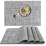 homEdge PVC Placemat, 4 PCS of Non-Slip Heat Resistant Place Mats, Washable Vinyl Placemats, Set of 4  Gray